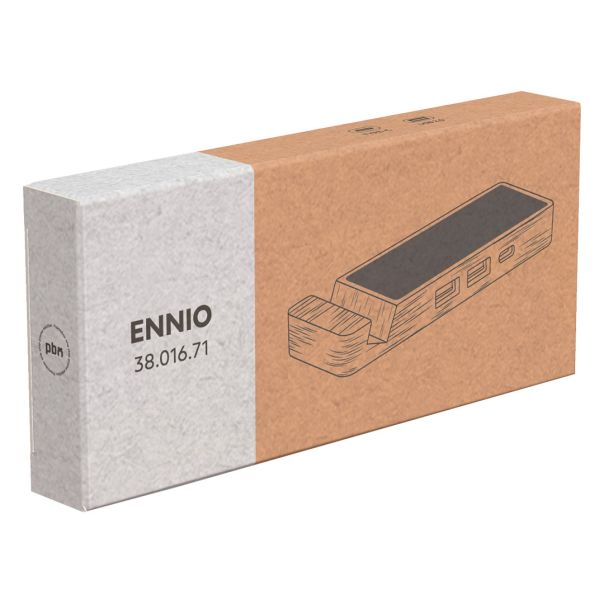 USB razdelnik ENNIO od bambusa sa držačem za telefon – Type-C ulaz, 2x USB + Type-C, svetleći logo - EP3258718
