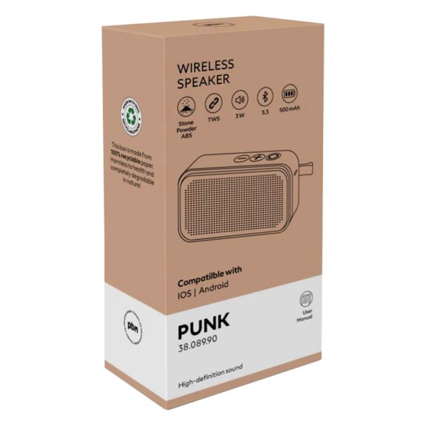 Bluetooth zvučnik PUNK 3W – baterija 500 mAh, do 6 h reprodukcije, Bluetooth 5.3, beli - EP3259010
