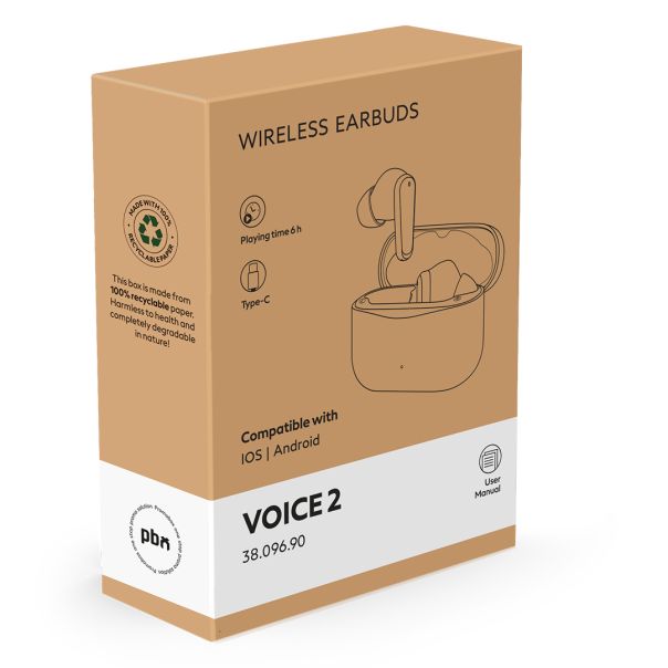 Bežične bubice VOICE 2 – Bluetooth 5.4, do 5 h, kućište 200 mAh, Type-C, bele - EP3258709