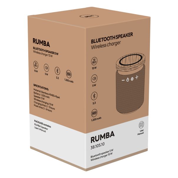 Bluetooth zvučnik RUMBA 5W sa bežičnim punjačem 15W i RGB svetlom – bambus, crni - EP3258715