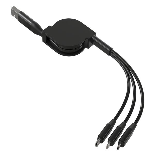 Uvlačivi USB kabl FLASH 6u1 60W – automatsko uvlačenje, 3 izlaza, PD, crni - EP3258947