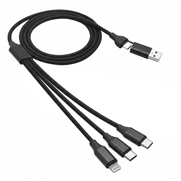 USB kabl FLET 6u1 60W – Micro-USB, Lightning i Type-C, PD, najlon 1,2 m, crni - EP3258926