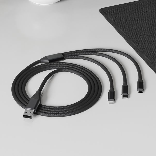 USB kabl FLET 6u1 60W – Micro-USB, Lightning i Type-C, PD, najlon 1,2 m, crni - EP3258926