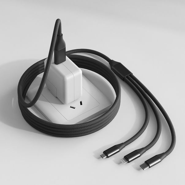 USB kabl FLET 6u1 60W – Micro-USB, Lightning i Type-C, PD, najlon 1,2 m, crni - EP3258926