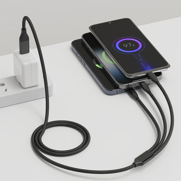 USB kabl FLET 6u1 60W – Micro-USB, Lightning i Type-C, PD, najlon 1,2 m, crni - EP3258926