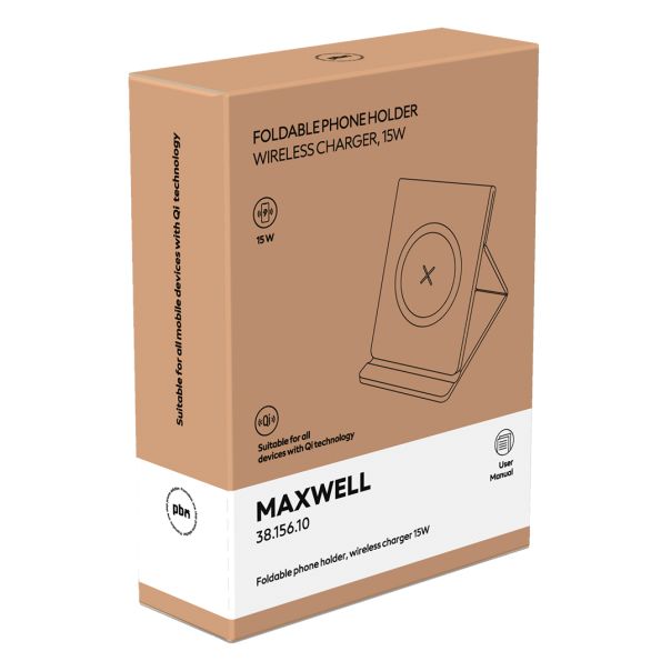 Sklopivi držač i bežični punjač MAXWELL 15W – magnetni, Qi, reciklirana eko koža, crni - EP3258983
