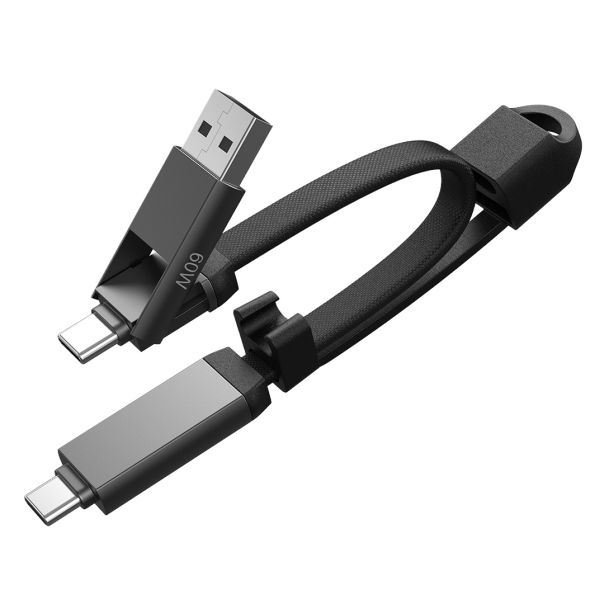 Mini USB kabl FELIX 2u1 60W – 21 cm, dodatak za kačenje, PD, crni - EP3258929
