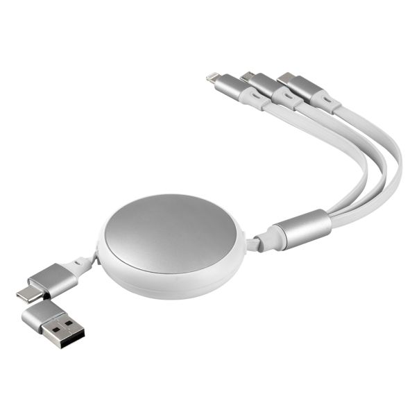 Uvlačivi USB kabl KEPLER 6u1 60W – automatsko uvlačenje, 3 izlaza, PD, beli - EP3258944