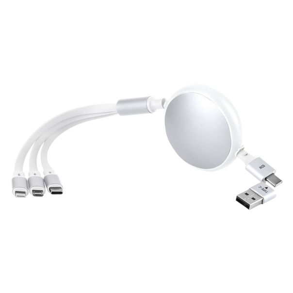 Uvlačivi USB kabl KEPLER 6u1 60W – automatsko uvlačenje, 3 izlaza, PD, beli - EP3258944