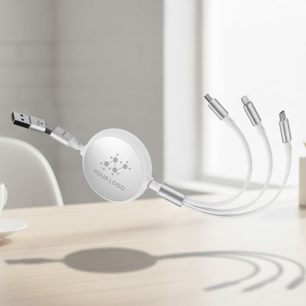 Uvlačivi USB kabl KEPLER 6u1 60W – automatsko uvlačenje, 3 izlaza, PD, beli - EP3258944