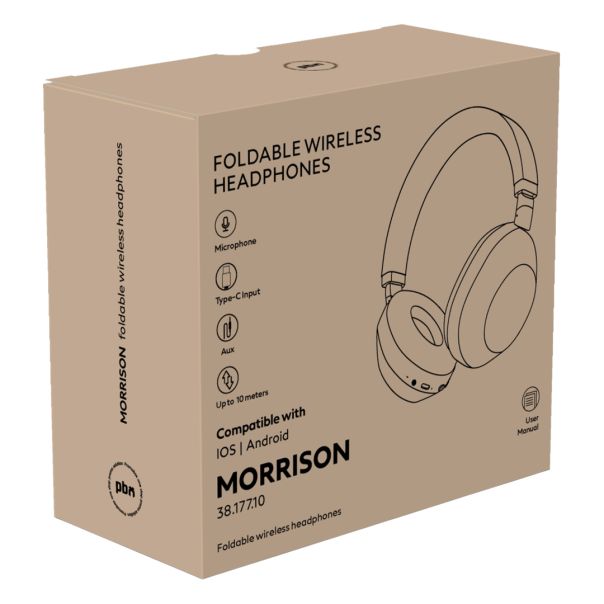 Sklopive naglavne slušalice MORRISON – do 20 h reprodukcije, Bluetooth 5.4, 400 mAh, crne - EP3259019