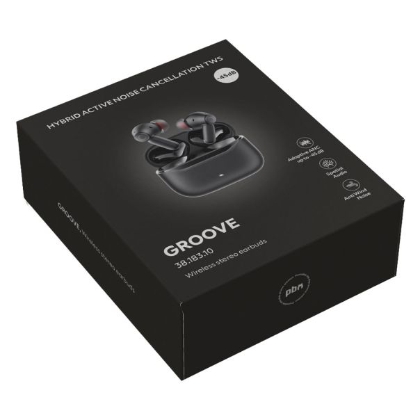 Bežične bubice GROOVE Hybrid ANC – poništavanje buke 48 dB, Bluetooth 6.0, bežično punjenje, crne - EP3259058