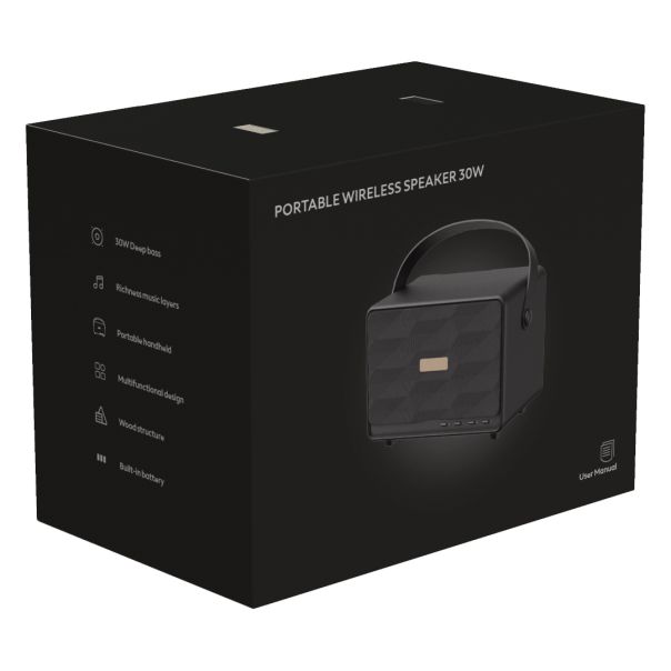 Bluetooth zvučnik JUKEBOX 30W retro – stereo, bass, do 25 h, AUX/TF/USB, kožna ručka, crni - EP3259076