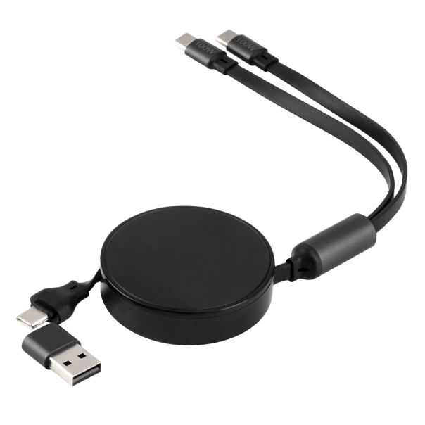 USB kabl MAX 2u1 sa dva Type-C izlaza 2x100W – IC čip, PD, aluminijum, crni - EP3259001