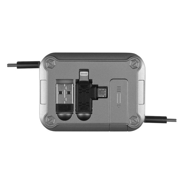 Uvlačivi kabl TROJAN 6u1 100W sa držačem za telefon – 5 konektora, PD, srebrni - EP3258965