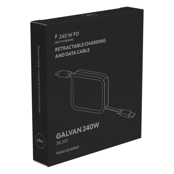 Uvlačivi Type-C kabl GALVAN 240W – Type-C na Type-C, PD, najlon, crni - EP3258962