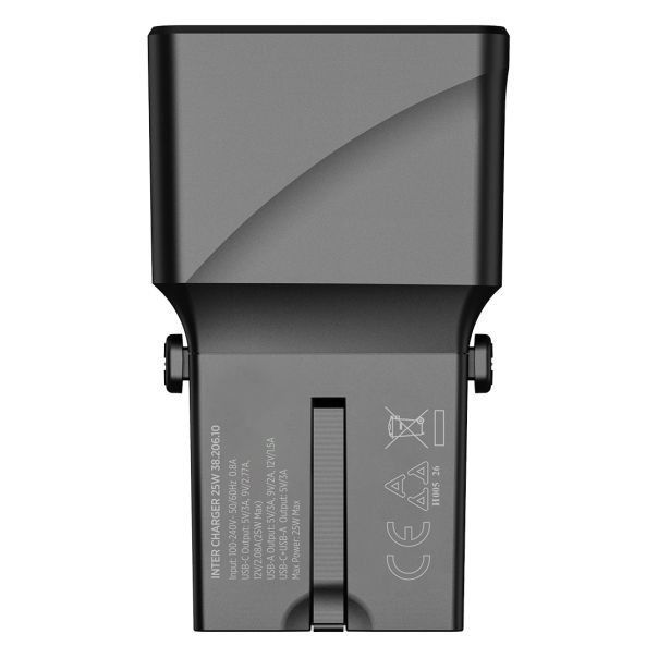 Univerzalni putni punjač INTER CHARGER 25W GaN – priključci za ceo svet, USB-C i USB-A, crni - EP3259034