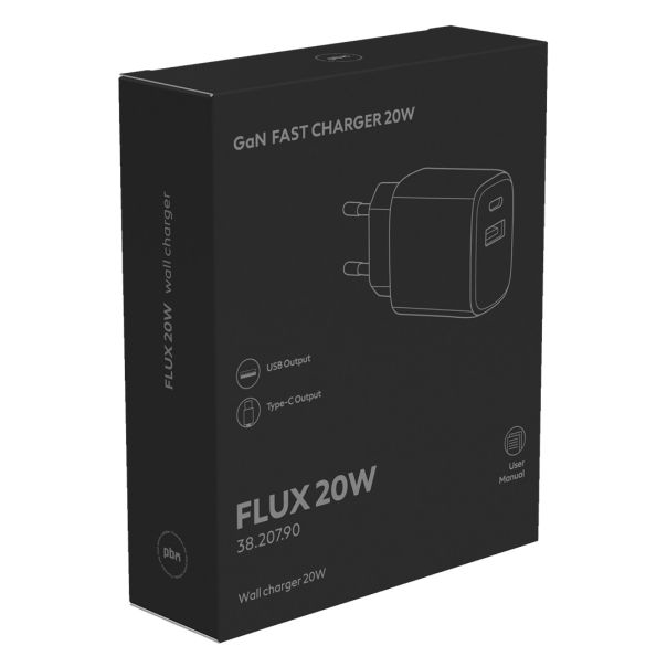Zidni punjač FLUX 20W GaN – USB-C 20W i USB-A, dva uređaja istovremeno, beli - EP3258953