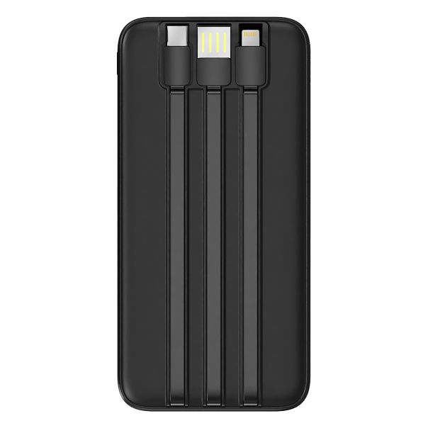 Pomoćna baterija ODIN 10 PLUS 10.000 mAh sa ugrađenim kablovima – Type-C, Lightning i USB-A, crna - EP3259028
