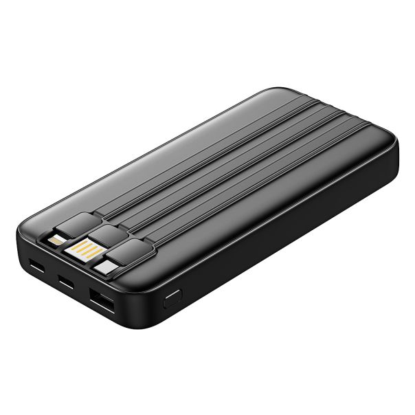 Pomoćna baterija ODIN 10 PLUS 10.000 mAh sa ugrađenim kablovima – Type-C, Lightning i USB-A, crna - EP3259028