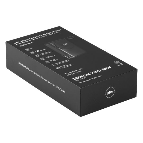 Putni punjač i pomoćna baterija EDISON 10PD 35W – 10.000 mAh, uvlačivi kablovi, bežično 15W - EP3259064
