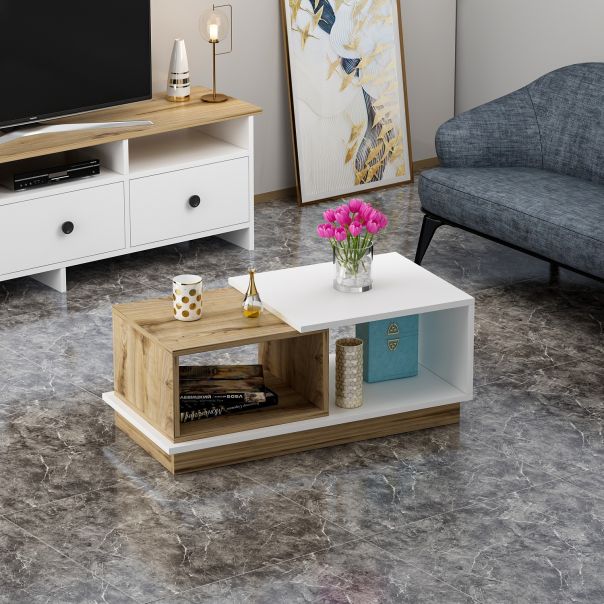 HANAH HOME Klub sto Viyana, svetlobraon/bela - 382NRC1205