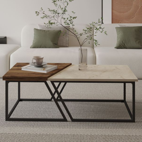 HANAH HOME  Set klub stolova Verona P0024623 2/1, braon/mermerna krem - EP3057464