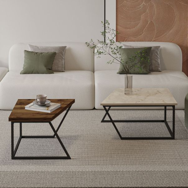 HANAH HOME  Set klub stolova Verona P0024623 2/1, braon/mermerna krem - EP3057464