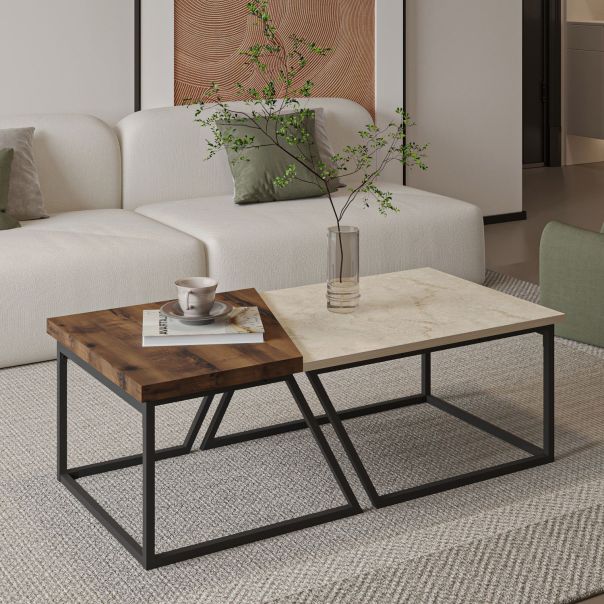 HANAH HOME  Set klub stolova Verona P0024623 2/1, braon/mermerna krem - EP3057464