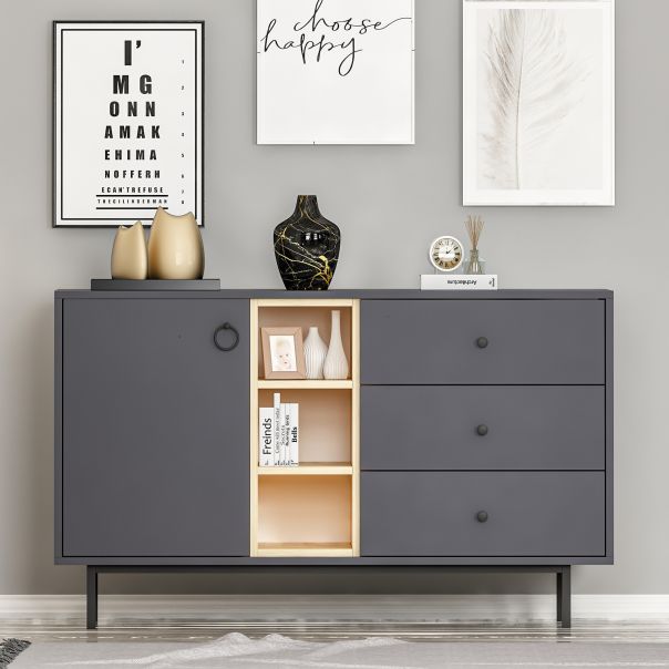 HANAH HOME Komoda Naturel, antracit - 382NRC1601