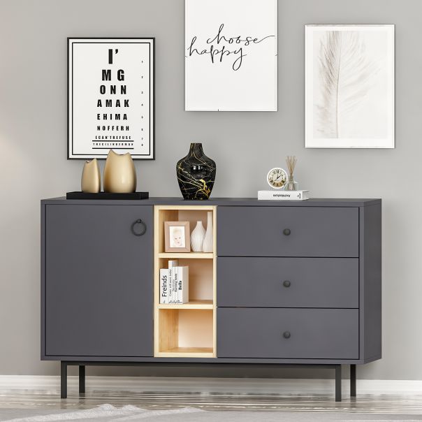 HANAH HOME Komoda Naturel, antracit - 382NRC1601