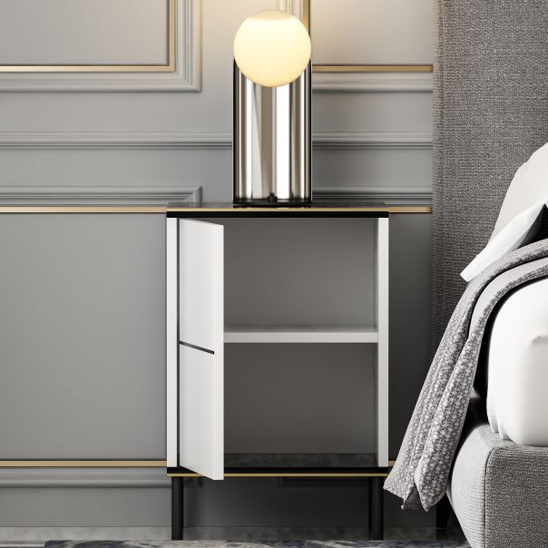 HANAH HOME Noćni ormarić Imaj, bela/mermerna - 382NRC1803