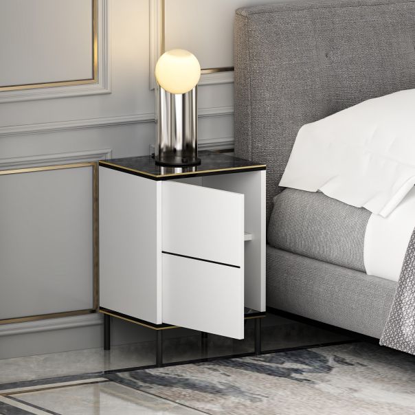 HANAH HOME Noćni ormarić Imaj, bela/mermerna - 382NRC1803