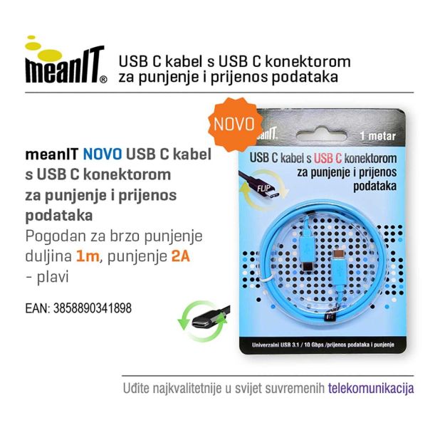 MEANIT USB kabl USB C / USB C, 1 met - KMUSBC2 - 10304