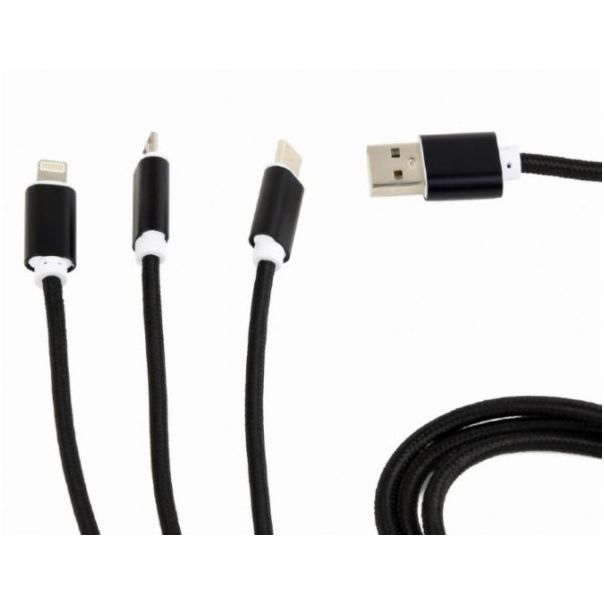 GEMBIRD USB 3-u-1 kabl, 8-pin, Type-C, Micro USB, CC-USB2-AM31-1M, 1m, crna - 39293