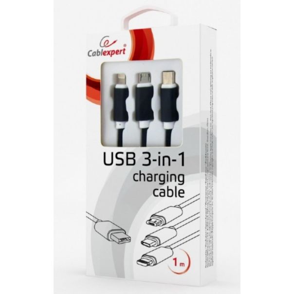 GEMBIRD USB 3-u-1 kabl, 8-pin, Type-C, Micro USB, CC-USB2-AM31-1M, 1m, crna - 39293