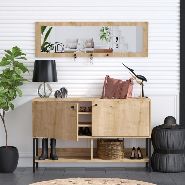 HANAH HOME Cipelarnik i ogledalo Blass, svetlobraon - 393MRD1126