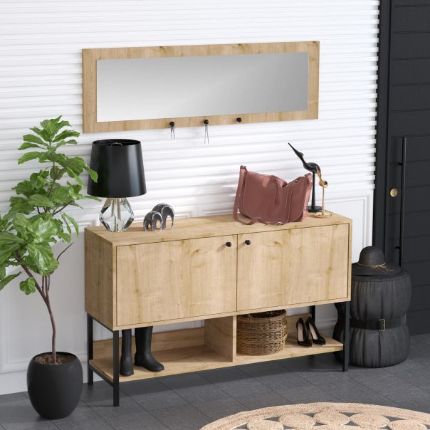 HANAH HOME Cipelarnik i ogledalo Blass, svetlobraon - 393MRD1126