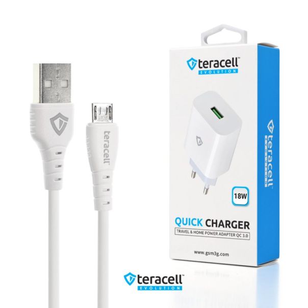 Kucni punjac Teracell Evolution TC-09 QC3.0 18W sa micro USB kablom beli CE - 223684