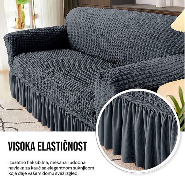 Retro Pokrivač za dvosede i kauče od 145cm do 185cm, sive boje - 1203-GRY