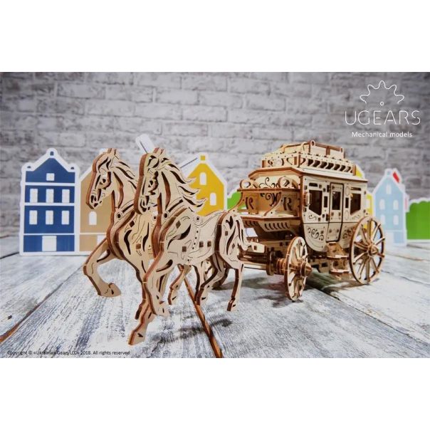 3d drvena mehanička puzzle - Poštanska kočija - 160