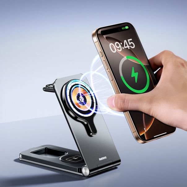 Wireless stalak za mobilni telefon REMAX RP-W3 20.5W Fast Charging 3u1 crni - 221836