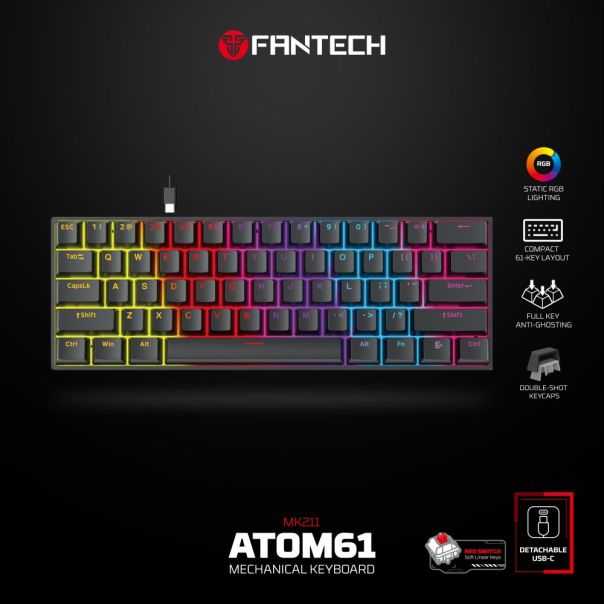 Tastatura Mehanicka Gaming Fantech MK211 RGB Atom61 crna (red switch) - EP3094464