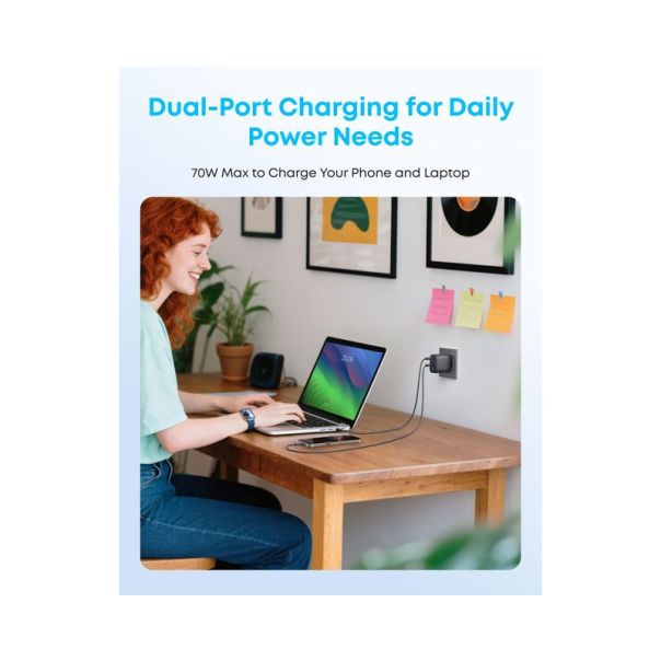 Zolo 70W 4-porta(3x USB-C i 1x USB-A) zidni punjač crni - EP3260709