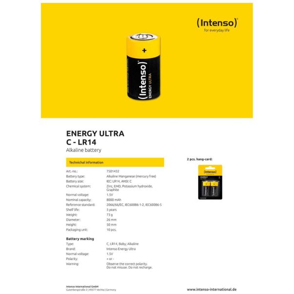 INTENSO Baterija alkalna, LR14 / C, 1,5 V, blister 2 kom - LR14 / C - 12493