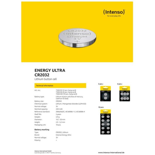 INTENSO Baterija litijumska, CR2032/6, 3 V, dugmasta,blister 6 kom - CR2032/6 - 12502