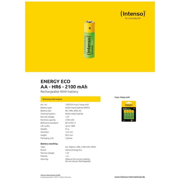 INTENSO Baterija punjiva AA / HR6, 2100 mAh, blister 4 komada - AA / HR6/2100 - 12514