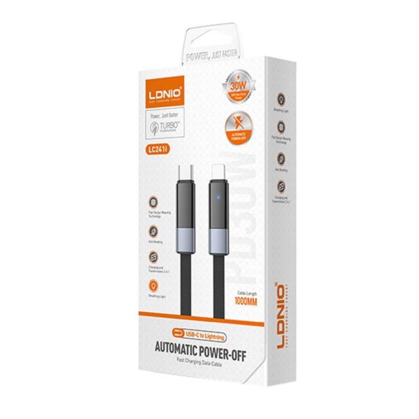Data kabl LDNIO LC241i 30W Fast Automatic Power OFF Type C na iPhone lightning crni 1m - EP3009673