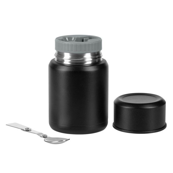 Termo posuda za hranu CHILLI 500 ml – vakuum izolacija do 12 h, sklopiva kašika, crna - EP3258301