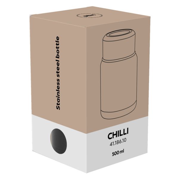 Termo posuda za hranu CHILLI 500 ml – vakuum izolacija do 12 h, sklopiva kašika, crna - EP3258301